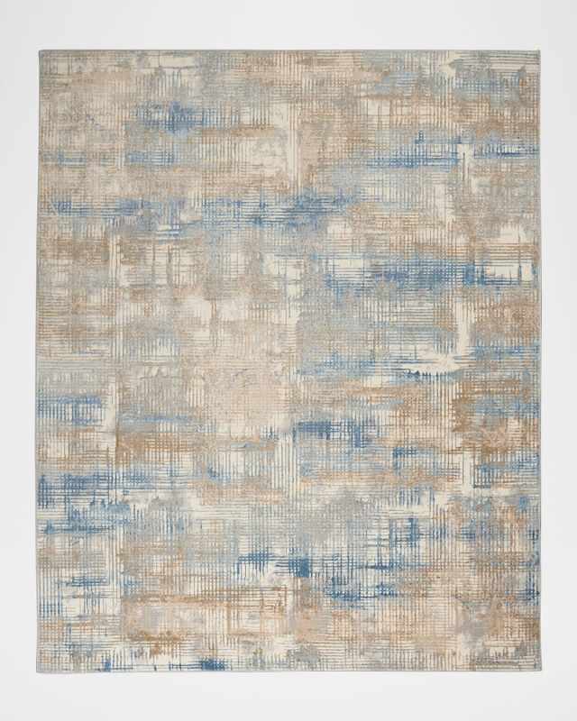 Rush Blue/Beige Power-Loomed Rug, 9' x 12'